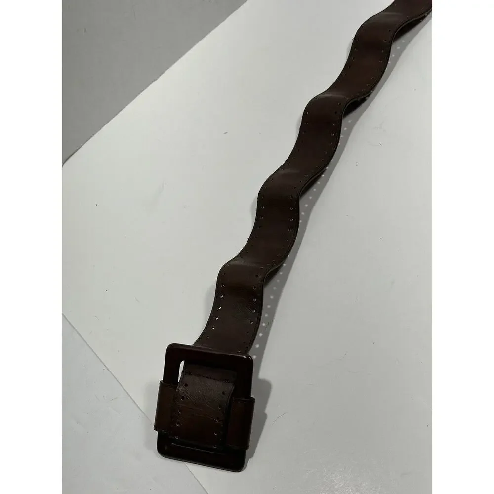 Fashion Belt Women Brown 100% PU Acrylic Large Buckle Embossed Faux‎ Sz 2X